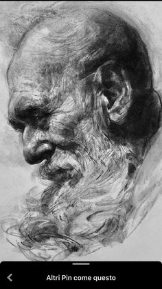 an old man's face is shown in black and white