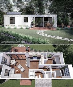 two pictures of the same house in different stages of construction, with an open floor plan and