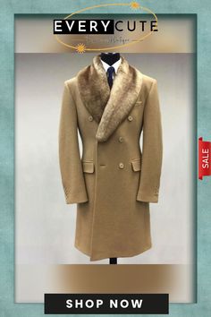 Casual Fur Lapel Collar Graphic Pattern Long Sleeve Coat Beige Shawl Collar Outerwear For Formal Occasions, Formal Beige Outerwear With Shawl Collar, Formal Beige Shawl Collar Outerwear, Beige Winter Outerwear With Suit Collar, Beige Outerwear With Suit Collar For Winter, Beige Winter Outerwear For Formal Occasions, Beige Winter Pea Coat For Formal Occasions, Formal Beige Pea Coat For Winter, Formal Winter Beige Pea Coat