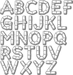 the alphabet is made out of strips of wood and has been drawn with pencils