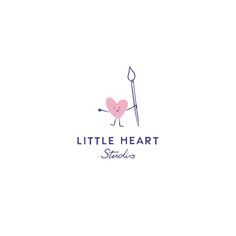 Little Heart Studio logo design has an illustration of a heart character holding a paintbrush. Art Craft Logo Branding Design, Logos For Artists, Hand Craft Logo Design, Logo For Art Studio, Craft Logo Ideas, Art Shop Logo, Stationary Logo, Art Business Logo, Art Club Logo