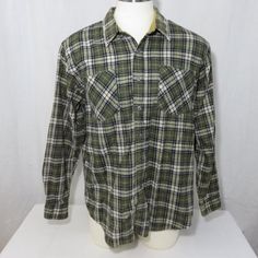 Vintage Haband L Green Navy Blue Plaid Flannel Shirt Grunge Lumberjack Plaid Long Sleeve Flannel Shirt For Outdoor, Plaid Flannel Shirt For Outdoor, Outdoor Flannel Plaid Shirt, Outdoor Plaid Flannel Tops, Plaid Flannel Shirt With Pockets, Thrift List, Green Plaid Shirt, Green Flannel, Biker Outfit