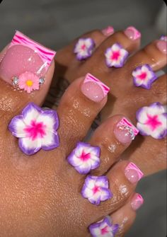 Cute Acrylic Toes Design, 90s Toe Nail Designs, Toe Design Ideas, Pink Acrylic Toe Nails, Acrylic Toes Designs, Pink Toe Nails With Design, Pink Acrylic Toes, Bling Toe Nails, Acrylic Toe Designs