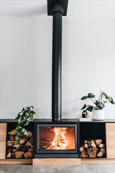 a wood burning stove in a living room