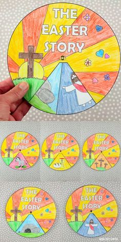 Use the Easter story wheel to teach kids about Jesusdeathburial and resurrectionAn easy craft to use at Easter Sunday school. Easter Story Crafts, Palm Sunday Crafts, The Easter Story, Easter Sunday School, Children's Church Crafts, Doors Ideas, Sunday School Crafts For Kids