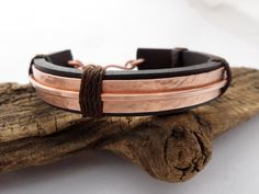 Mens Copper Bracelet, Men Leather Bracelet, Leather Bracelet Men, Leather Anniversary Gift, Copper Anniversary Gifts, Copper Anniversary, Copper Design, Leather Anniversary, 7th Anniversary