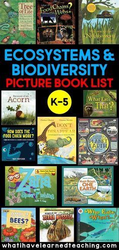 an image of books with the title ecosytems & biodiversity picture book list