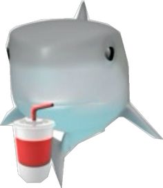 a shark with a drink in it's mouth and a straw in its mouth