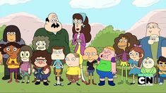 the cartoon family is posing for a group photo