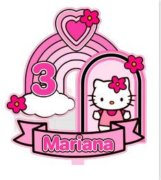 a hello kitty birthday cake topper with the number three