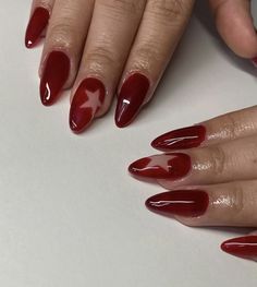 Y2k Simple Nails Acrylic, Red Star Nails, Red Nail Design, Long Red Nails, Dark Red Nails, Wine Nails, Gothic Nails, Nail Design Ideas