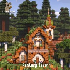 an image of a house in the middle of some trees and bushes with text that reads fantasy tavern