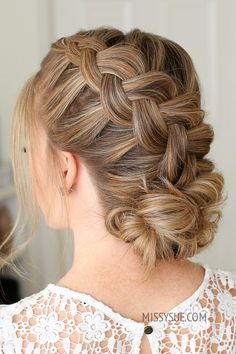 Low Bun Wedding Hair, Dutch Braid Bun, Dutch Braid Hairstyles, Wedding Hair Half, School Hair, Bridal Hair Updo, Peinados Recogidos