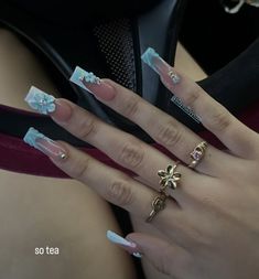 Xl Nails Design, Nails Latina, Manicure Aesthetic, Acrylic Nails Long, Baby Blue Nails, Long Nail, French Tip Acrylic Nails, Glow Nails