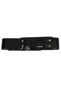 Elevate any fitted dress or flowy blouse by accessorizing with this leather belt. It will instantly flatter your natural waist line. Its silver-tone hardware adds a polished touch to this chic accessory. Size L - KM Size 3 Genuine leather Silver-tone hardware w/ buckle fastening Strap design on back Logo on buckle Light marks on leather Total length 37.5" Chic Black Leather Belt Buckles, Chic Black Belt Buckles For Party, Chic Adjustable Belt Buckles For Party, Trendy Black Belt Buckle For Formal Wear, Trendy Black Belt Buckles For Formal Wear, Elegant Adjustable Leather Corset Belt, Modern Black Belt Buckles For Evening, Adjustable Black Evening Belt, Trendy Black Formal Belt Buckles