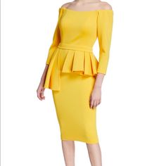 I Loved It, But Ready To Rotate For Something New. Used Just For A Pageant Appearance. Questions? Leave A Comment Below! Yellow Midi Dress, Jovani Dresses, Unique Dress, Unique Dresses, Something New, Peplum Dress, Colorful Dresses, Size 2, Midi Dress