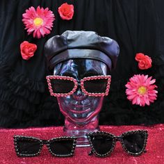 Okay, so like the world is on fire, and we have some unhealthy coping mechanisms, but we’re still FINE AS HELL!!! 💅 To all my ✨SAD BADDIES✨ these embellished sunglasses are for you to level up your (already fabulous) look! Each temple leg is printed with “dark but make it cute” in gold. For all your 🙃 needs! The extra DARK 🖤 lenses are surrounded by ultra sparkly gems in luxe gold 4-prong settings, cuz you deserve it boo. 💎 Ultra 🖤dark 🖤 black tinted lenses Comes in a jumbo faux leather bl Edgy Sunglasses With Mirrored Lenses For Party, Edgy Party Sunglasses With Mirrored Lenses, Black Glass Sunglasses For Festival, Edgy Tinted Sunglasses For Party, Edgy Sunglasses For Summer Parties, Embellished Sunglasses, Crystal Sunglasses, Coping Mechanisms, Black Case