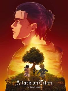 the poster for attack on titan, which features two people standing in front of a tree