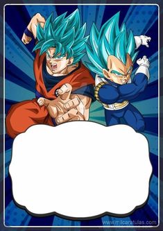 an image of two gohan characters with a sign in the foreground and blue rays behind them