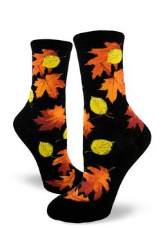 Fall Leaves Socks | Cute & Colorful Socks with Fall Foliage for Women - Cute But Crazy Socks Fall Socks, Socks Aesthetic, Halloween Socks, Chunky Knit Scarves, Women Crew Socks, Older Women Fashion, Women Fashion Edgy, Crew Sock, Socks For Women