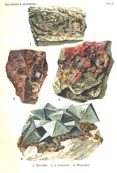 four different types of rocks are shown in this old book