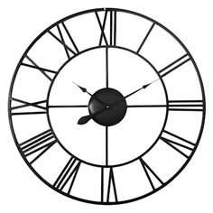 a black clock with roman numerals on it's face is shown against a white background