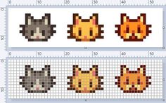 the pixel art is being used to make cross stitchs for cats and kittens