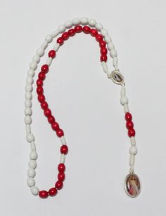 Divine Mercy Rosary, Chaplet of Divine Mercy, White and Red Wood Beads on Cord, Divine Mercy, Jesus Divine Mercy, Divine Mercy Chaplet - Etsy Adjustable Red Rosary With Round Beads, Red Adjustable Rosary With Round Beads, Adjustable Red Rosary, Adjustable Red Beaded Rosary, Red Beaded Rosary With Round Beads, White Beaded Rosary With Round Beads, Chaplet Of Divine Mercy, Divine Mercy Rosary, Divine Mercy Jesus