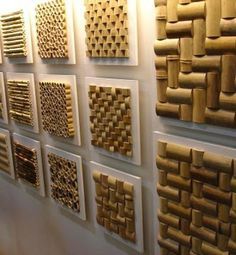 the wall is covered in many different types of wood