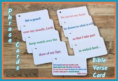 four bible verse cards with the words, do not let my heart over my mouth