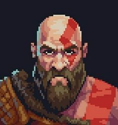 an image of a man with a beard and red hair in pixel art style, looking at the camera