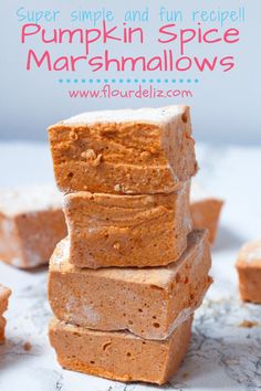 pumpkin spice marshmallows stacked on top of each other with text overlay