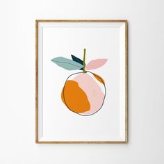 an orange print hangs on the wall