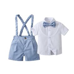 Baby Boys Gentleman Shorts Sets, Infant Outfits Suits, Shirt+Shorts+Bow Tie+Suspenders