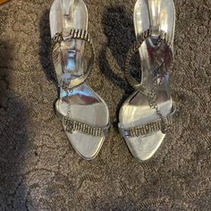 Sophisticated And Elegant Design Rhinestone Sandals Are In Excellent Condition. Le Silla Shoes, Silver High Heels, Rhinestone Sandals, Peep Toe Sandals, Toe Sandals, Shoes Women Heels, Elegant Design, Ankle Strap, Shoes Heels