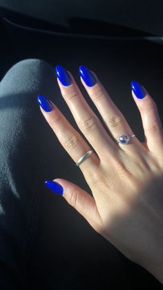 Acrylic Nails2023, Solid Colored Nails, Almond Blue Nails, Blue Nails Almond, Blue Nails Aesthetic, Almond Nails Blue, Blue Almond Nails, Nails Invierno