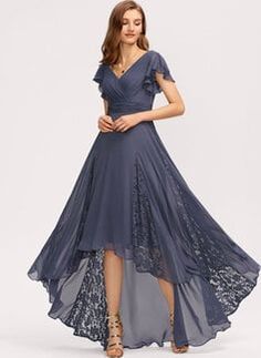 Gaun Ruffle, Lace Chiffon Bridesmaid Dress, Princess Bridesmaid Dress, V Neck Cocktail Dress, A Line Cocktail Dress, Chiffon Cocktail Dress, Sleeveless Bridesmaid Dresses, Lace Bridesmaids, Dresses Chiffon