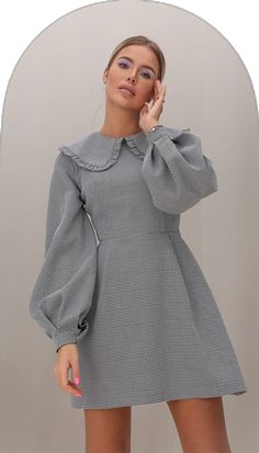 Long Sleeve Elastane Dress For Winter, Winter Party Dress In Elastane, Winter Party Dresses In Elastane, Fitted Mini Puff Sleeve Dress For Work, Winter Workwear Dresses With Puff Sleeves, Elastane Dresses For Winter, Knee-length Elastane Dress For Fall, Fall Elastane Dress For Work, Fall Workwear Dresses In Elastane