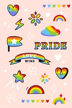 a poster with the words pride and rainbows in different languages on it, including hearts,