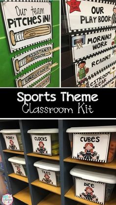 the sports theme classroom kit is organized and ready to be used