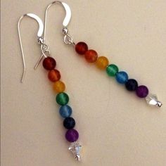 Gemstone Chakra Earrings Align your Chakras with these Gemstone Earrings Swarovski Crystals and Sterling Silver Beads and Earwires! 2" Jewelry Earrings Adjustable Multicolor Crystal Earrings With Ear Wire, Align Your Chakras, Chakra Earrings, Diy Earrings Easy, Pride Jewellery, Beads Craft Jewelry, Beaded Earrings Diy, Bohemian Festival, Swarovski Bracelet