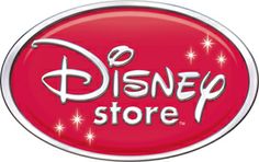 the disney store logo is red and white with sparkles on it's side