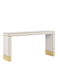 a white and gold console table against a white background