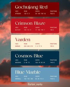 an image of the sky and clouds with different font styles on it, including red, blue