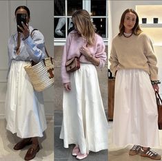 White Linen Skirt Outfit, White Skirt Winter Outfit, Long White Skirt Outfit Ideas, Modest Long Skirts, White Skirt Outfits, Greece Outfit, White Long Skirt, Fall Fashion Skirts, Skirt Outfits Fall