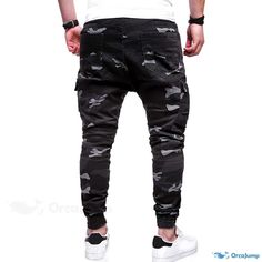 OrcaJump - Stylish Camouflage Print Drawstring Waistband Casual Tapered Pants - Industrial Inspired Sportswear Camouflage Cotton Joggers With Pockets, Stretch Camouflage Cargo Pants, Casual Stretch Camouflage Cargo Pants, Sporty Camouflage Cotton Bottoms, Black Military Cotton Pants, Black Military Style Cotton Pants, Pants Trend, Camouflage Cargo Pants, Style Overalls