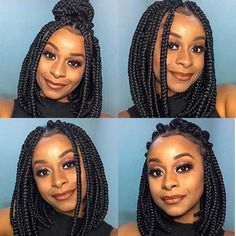 Bob Box Braids Styles, African American Braided Hairstyles, Box Braids Bob, Black Hair Types, Medium Hair Braids, Braids With Shaved Sides, Bob Braids Hairstyles, Short Box Braids, Bella Hair