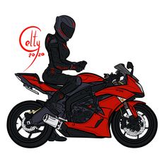 a drawing of a person on a red motorcycle