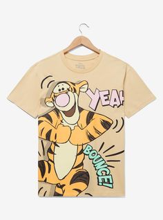 You'll be jumping—or bouncing—for joy in this Tigger tee! This Winnie the Pooh shirt features a jumbo print of Tigger amid bold lettering of "Yeah" and "Bounce"  the perfect way to channel the Hundred Acre Wood.A BoxLunch Exclusive!100% cottonListed in women's sizes; unisex silhouetteWash cold with like colors; dry lowImported Pooh Shirt, The Hundred Acre Wood, Disney Fits, Winnie The Pooh Shirt, Winnie The Pooh Tigger, Bold Lettering, Fun Crafts To Do, Disney Colors, Toddler Accessories