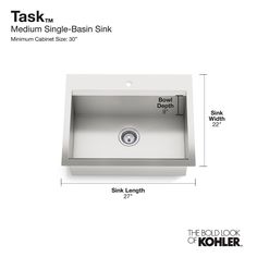 the sink is shown with measurements for it